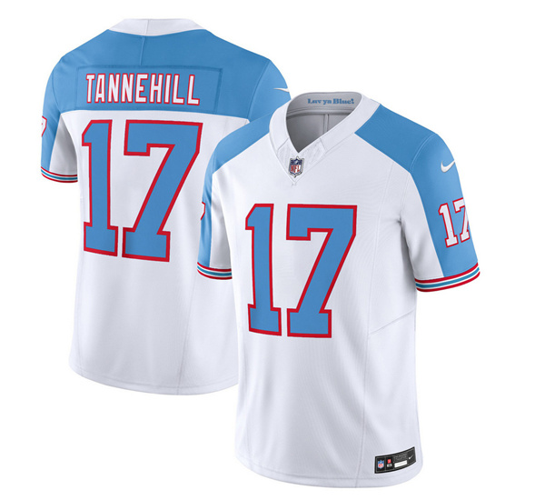 Men's Tennessee Titans #17 Ryan Tannehill White/Blue 2023 F.U.S.E. Vapor Limited Throwback Football Stitched Jersey